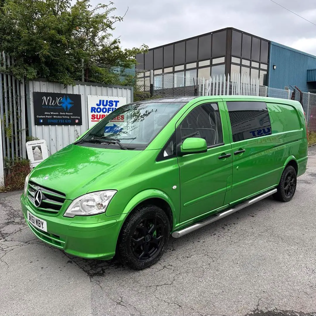 Green Mercedes Vito after a full colour-change respray